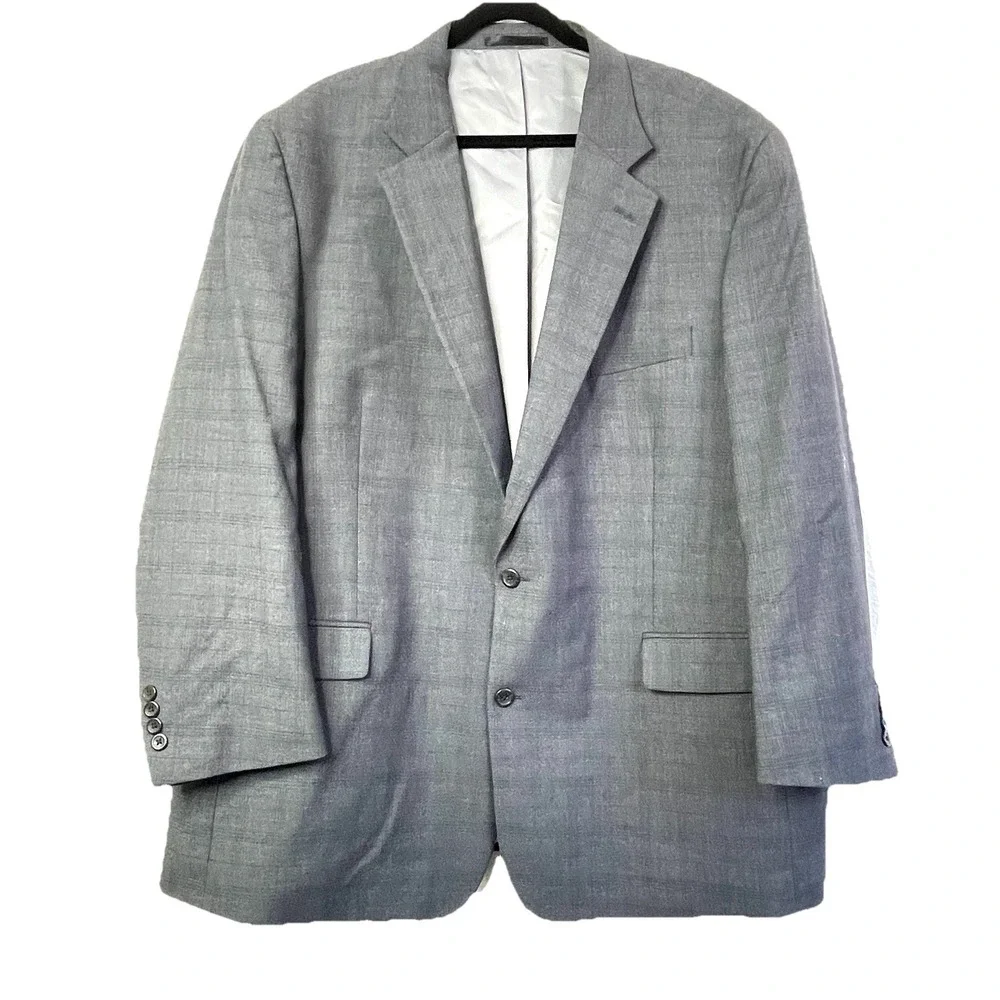 Geoffrey Beene Gray‎ Blue Windowpane Blazer 52R 2 Button Rayon Suit Jacket